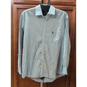U.S. Polo Assn Mens 17.5 34/35 Blue White Green Button Up Long Sleeve Shirt